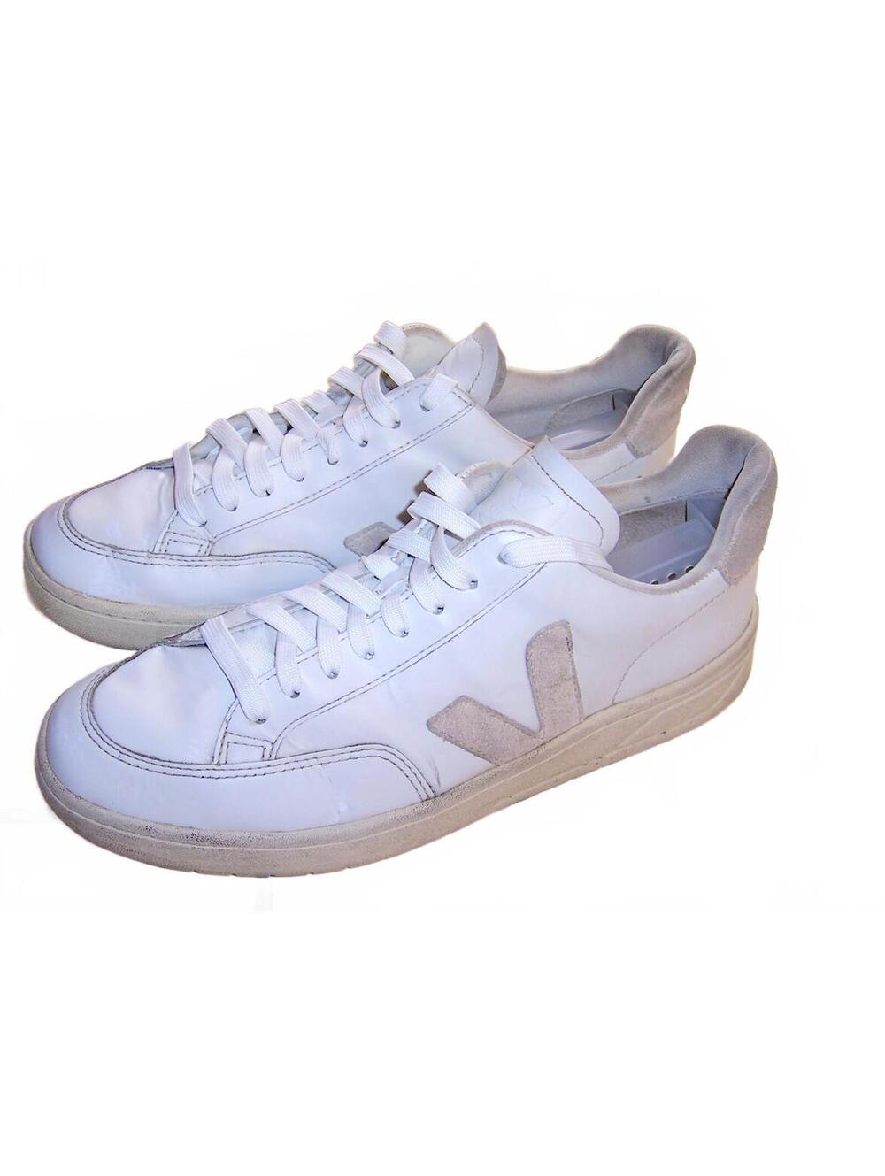 Veja V-12 Leather Mens Sneakers Extra White Light Grey US 10